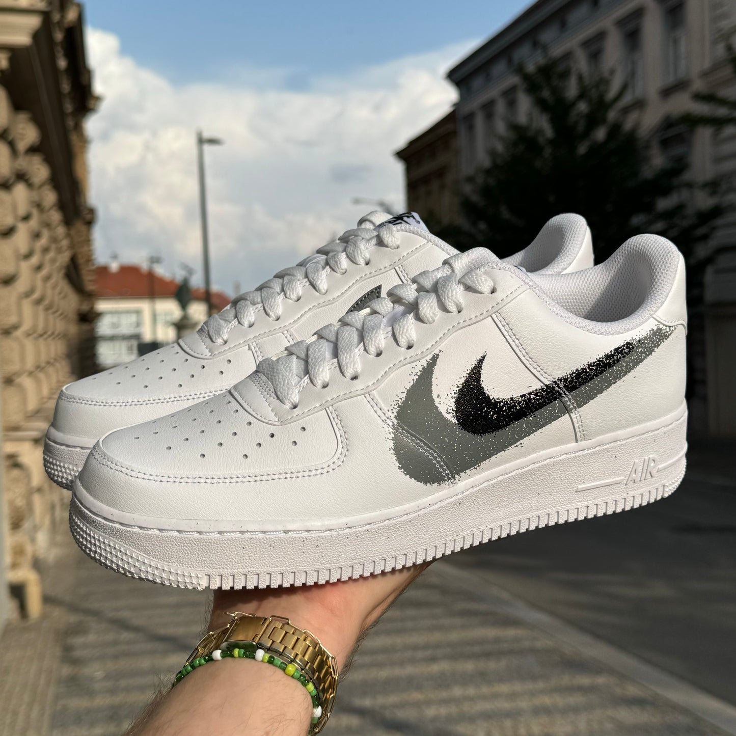 Nike Air Force 1 Low '07Spray Paint Swoosh White Black Grey